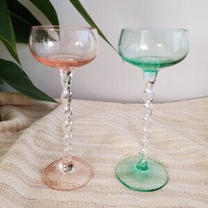 Vintage Crystal Multicolor Twist Stem Glassware Wine Liquor Cocktail Glasses